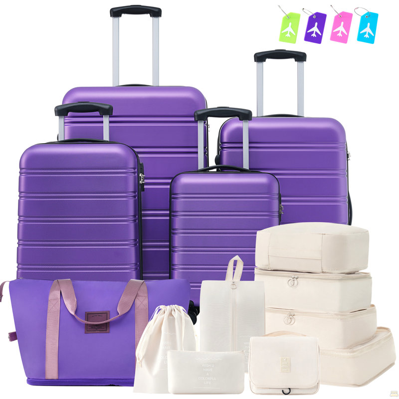 Valise Hardshell 4 pièces + valise à roulettes avec verrou TSA - 16 "+ 20" + 24 "+ 28" bagages, Purple