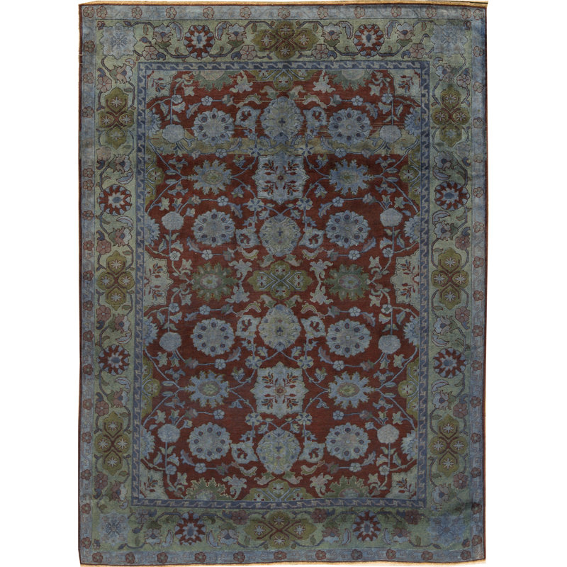 Wool Oriental Area Rug in Rust/Green/Gray