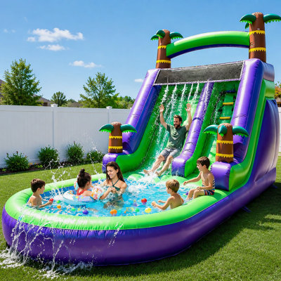 Glissade d'eau gonflable Relunch de qualité commerciale: l 21 pi (L) pourpre pour adultes et adolescents - grande piscine, PVC de qualité supérieure, style château, humide et sec, souffleur de 950 W - pour fête d'anniversaire en plein air
