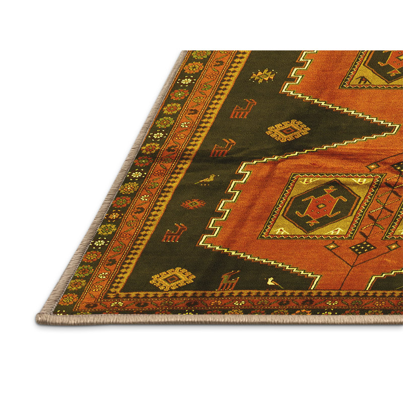 Tapis traditionnels jaunes lavables à la machine 1043, Rectangle 7 pi x 9 pi