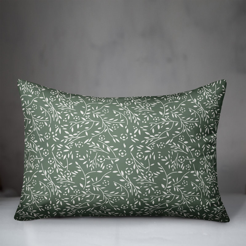 Floral Outdoor Reversible Throw Pillow, Green