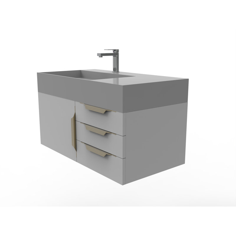 Ensemble de meuble-lavabo mural simple 36 po Bassi, gris, gris, Doré