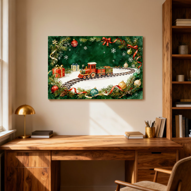 Scène de Noël avec train de Noël, H 16 po x l 24 po