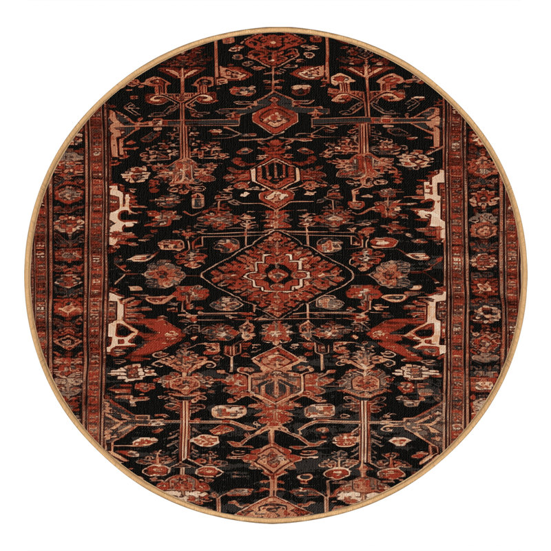 Tapis brun turc lavable à la machine, Rond 3 pi
