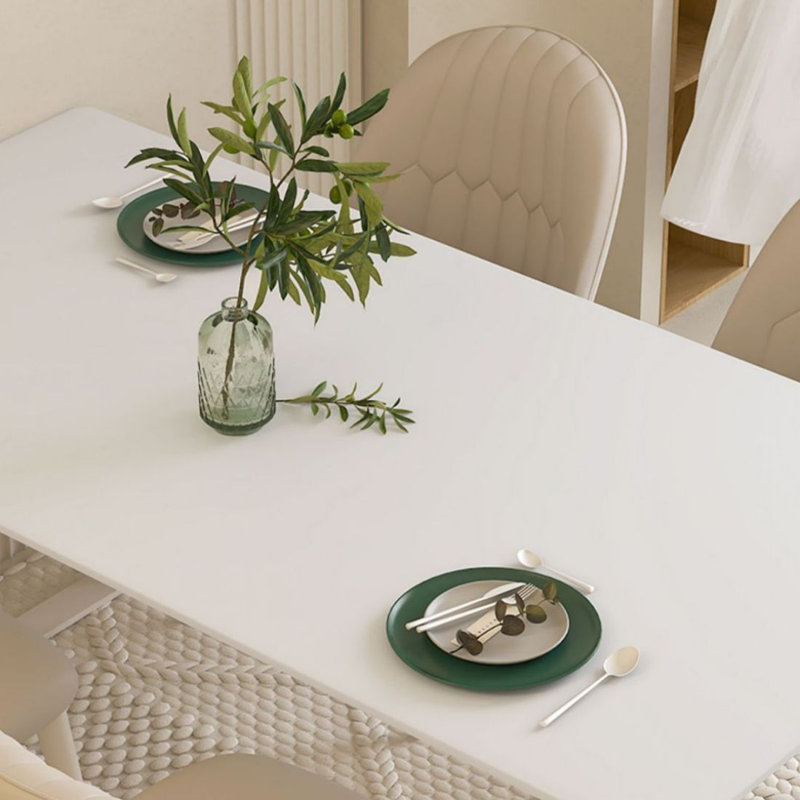 White Rectangular Stone with Iron Dining Table For Dining Room/Kitchen, 29.53"H x 62.99"L x 31.5"W