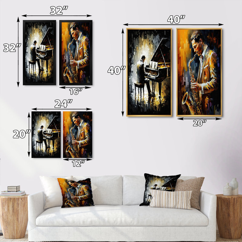 «Man jouant du piano», 2 pièces sur toile, Toile tendue, H 32 po x l 32 po