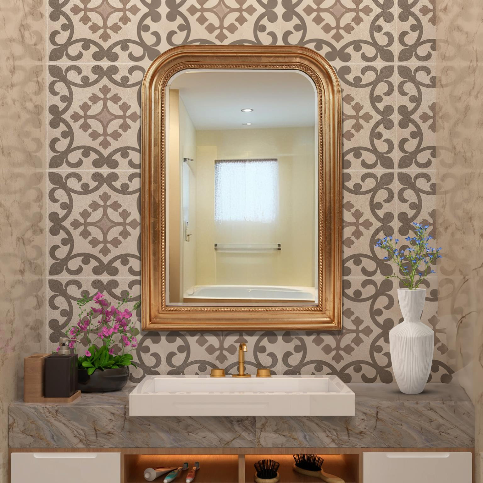 Elphaba Solid Wood Arch Mirror, Silver