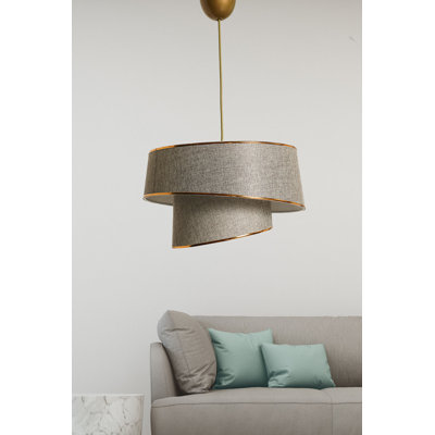 Scandinavian Style Chandelier, Beige & Gold, 27.6 x 27.6 x 7.9 inches | Metal Body with Fabric Cap | E27 Socket (Max 40W) | CE Certified | Perfect for Living Room, Dining Area, or Bedroom Decor