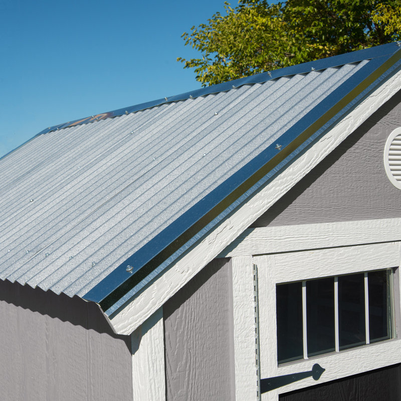 Gray 6' x 8' Wooden Garden Shed with Metal Roof and Shelving