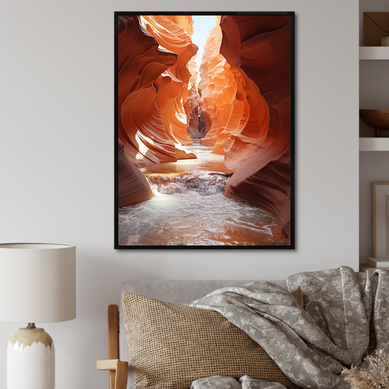 Beige orange canyon mirage sur toile, H 32 po x l 16 po x P 1 po, Cadre flottant noir