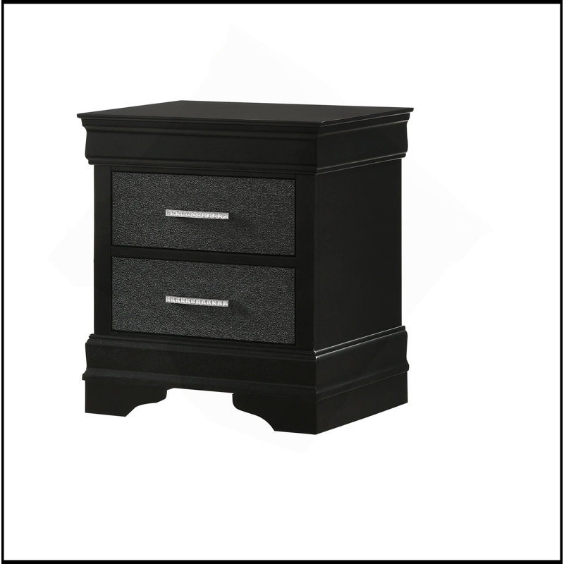 Mobilier de chambre à coucher à 1 tiroir de style moderne glam à deux tiroirs en bois massif avec texture de crocodile touffeté au diamant