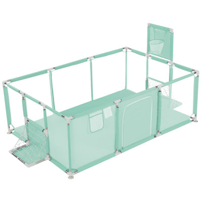71"x48" Baby Playpen Sturdy Safety Play Yard Activity Center with Basketball Hoop and Football Net