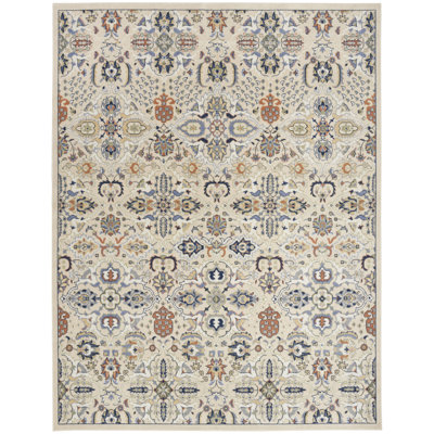 7' X 10' Ivory Floral Power Loom Area Rug