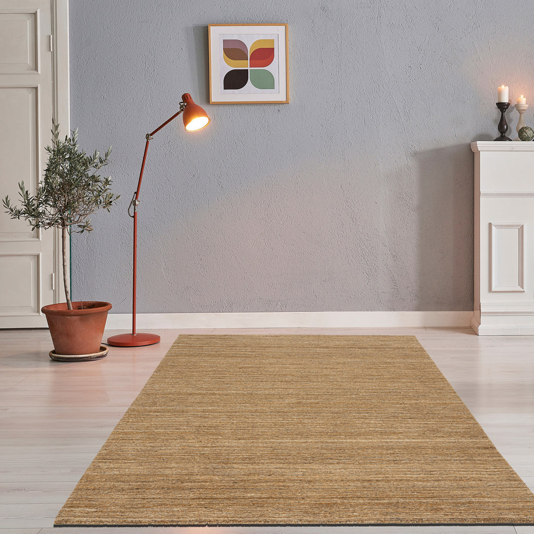 Handgefertigter Teppich aus Wolle in Grau/Rot/Beige