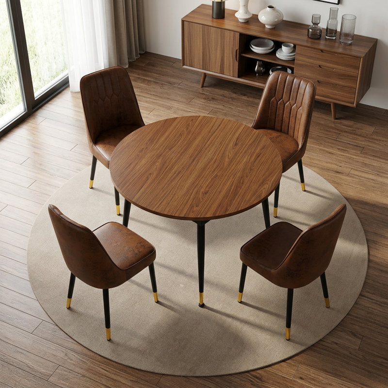 5-Piece Extendable Wood Dining Set, Brown, 5 Pieces: Table, 4 Chairs