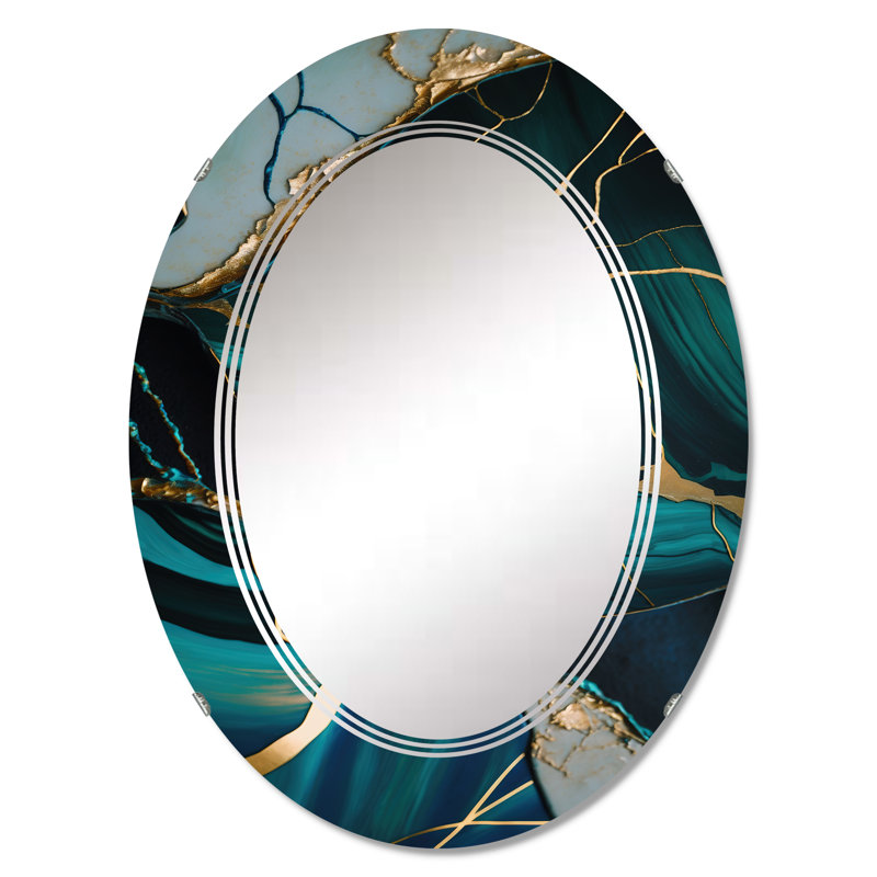 Polivas Abstract Geode Green I - Miroir mural abstrait en marbre, 30 po x 20 po