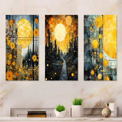 Panneaux solaires abstraits, collage de lumière du soleil I - ensemble de 3 décorations murales abstraites