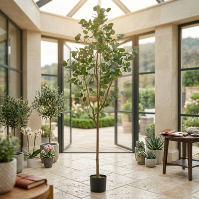 Artificial Eucalyptus Tree With Lifelike Silver Dollar Leaves, Pre Potted, Easy Maintenance, Indoor Decor