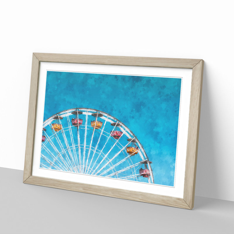 Santa Monica Pier Ferris Wheel - Picture Frame Painting Print, 24cm H x 33cm W x 2cm D, Oak Framed
