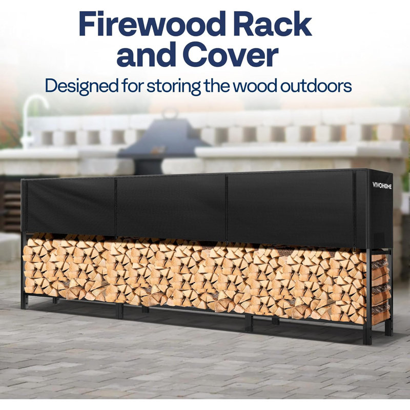 Ultra Duty Black Steel 12 ft Log Rack with Adjustable Cover