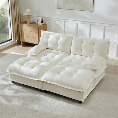 77" Modular Sleeper Sofa - Chenille, 2 Ottomans, Lattice Cushion - Beige