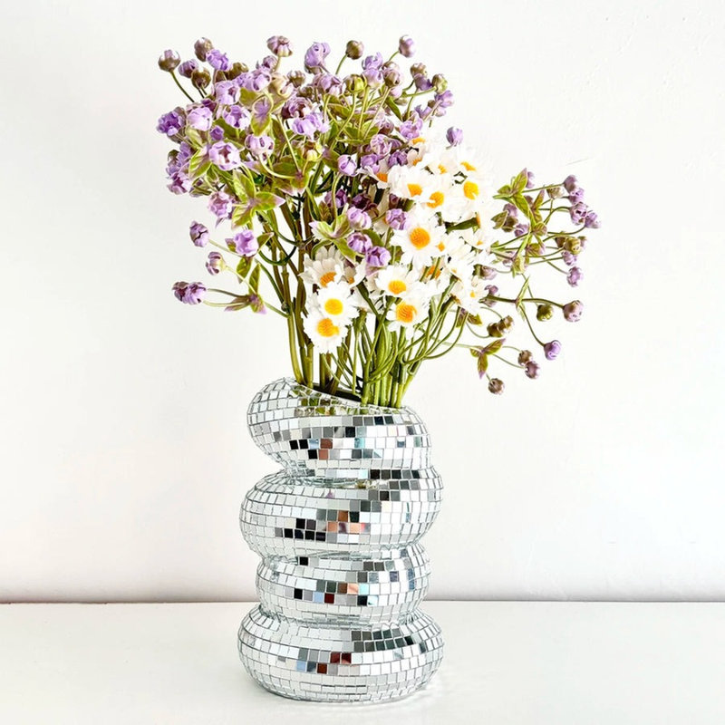 Vase en verre spirale argenté