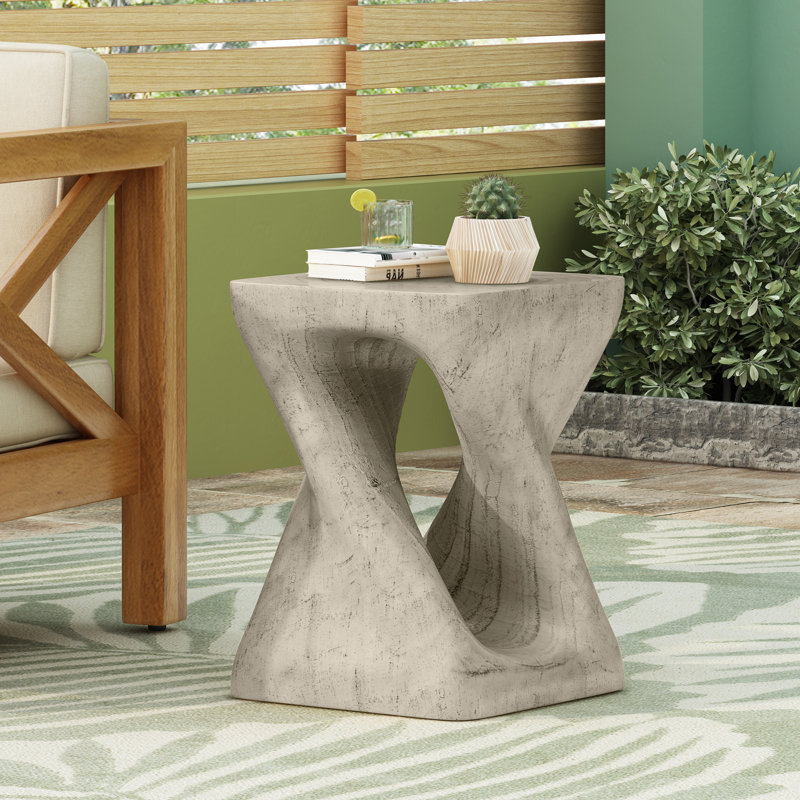 Contemporary Spiral-Design Accent Table with Woodgrain Finish for Indoor & Outdoor Use, Gray