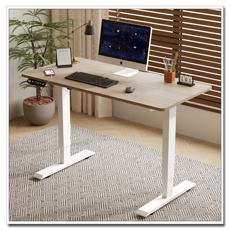 Bureau électrique à hauteur réglable, Chêne / Blanc, H 24 po x l 47,2 po x P 24 po