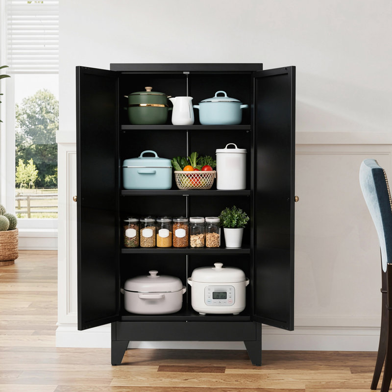 Garde-manger robuste en métal de 47,3 pouces avec 3 tablettes réglables et capacité de rangement de 110 lb., Black
