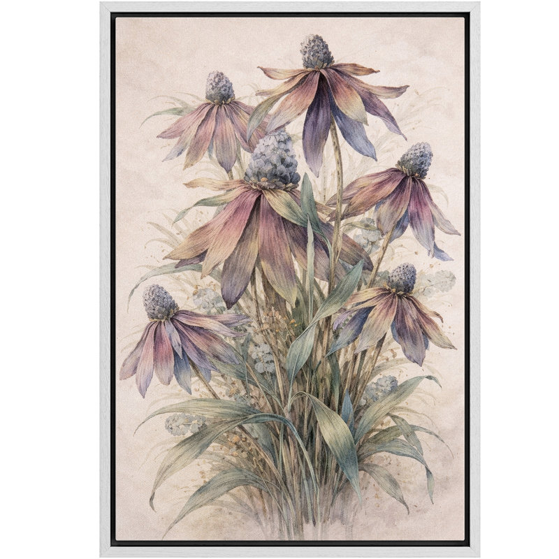 «Pastel Coneflower Botanical Garden Floral Decor», reproduction d'art sur toile encadrée, H 24 po x l 16 po x P 1,5 po, Blanc