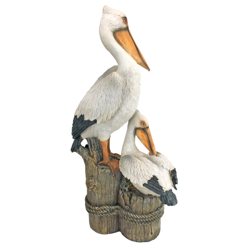 Coastal Pelican Pair on Faux Wood Pilings Statue