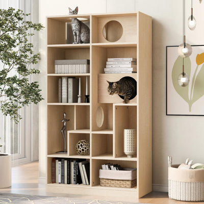 Furniture Style Cat Tree Bookcase: And Particle Board, 34.67 In. Deep, 15.43 Wide, 63.91 Tall, For Cat's Rest Home Organization Natural Bookcase Decor