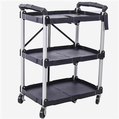 3-tier folding service trolley Pack-N-Roll folding service trolley, black, each layer holds 50 lbs capacity