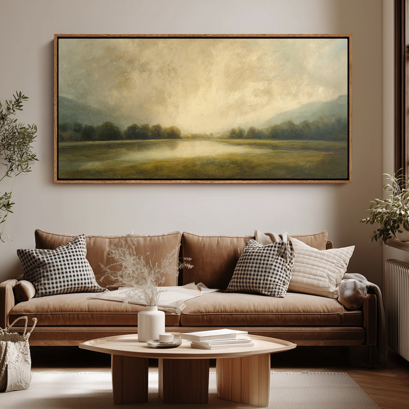 «Morning Light River Valley Landscape for Living Room», impression murale, H 30 po x l 60 po, Naturel
