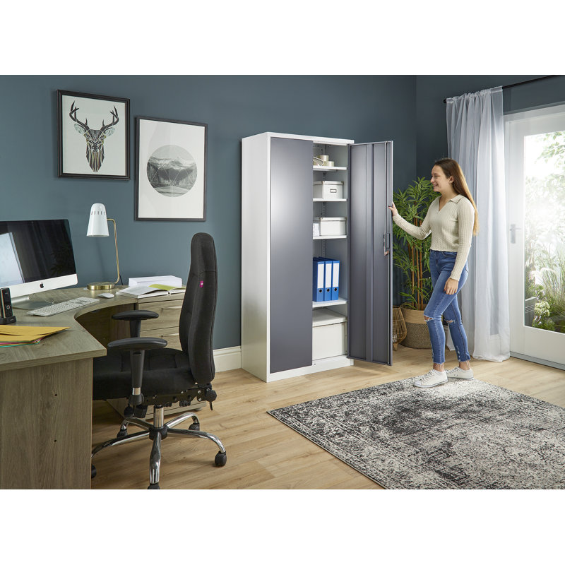Armoire de rangement en métal à 5 tablettes de 72 po Karndeep, Blanc / gris