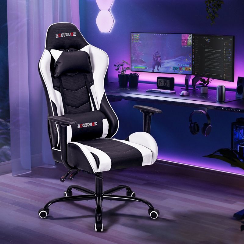 ECOTOUGE Fauteuil inclinable, ergonomique et pivotant réglable, Blanc / noir