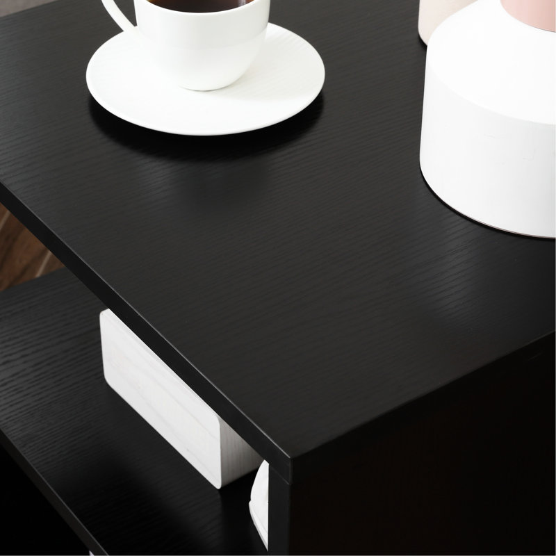 S-Shaped 20" Black Accent Table With Storage, Stylish Design, Steel Pole Balance End Fashionable Style, Secured Durability