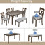 6 tables de salle à manger rectangulaires en noyer, avec 4 chaises et un banc pour votre maison en noyer, table et détente-398166849