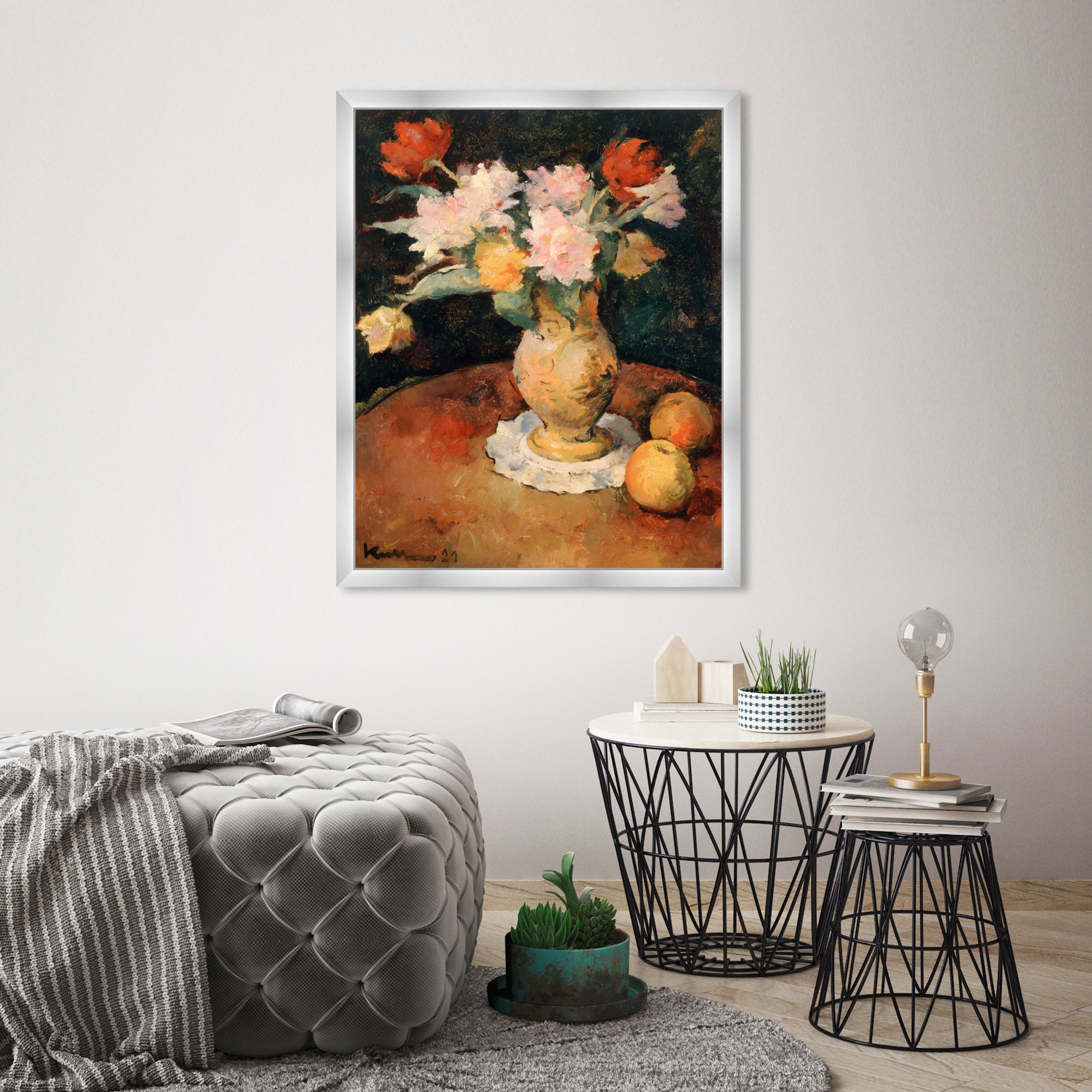 Joseph Kutter - Pivoines, Silver, 32" H x 26" W x 0.5" D