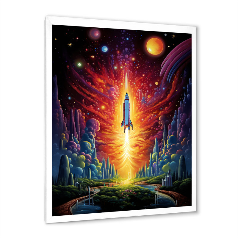 " Rocketship Cosmic Dreamscape ", White Picture Framed, 32" H x 24" W x 1" D