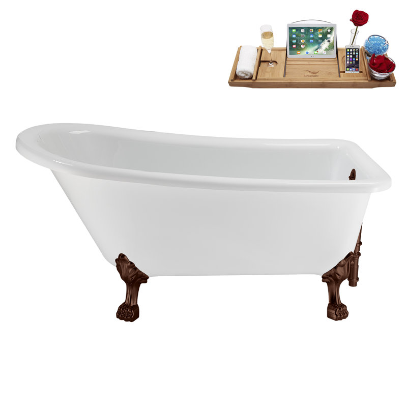 58" Streamlin Clawfoot Tub,Tray,Drain, Clawfeet, Oil Bronze, Matte Oil Rubbed Bronze
