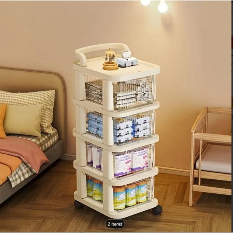Staphon 4 Tier Storage Drawer Organiser with Wheels Storage Rack Storage Box Shelf Plastic Cupboard