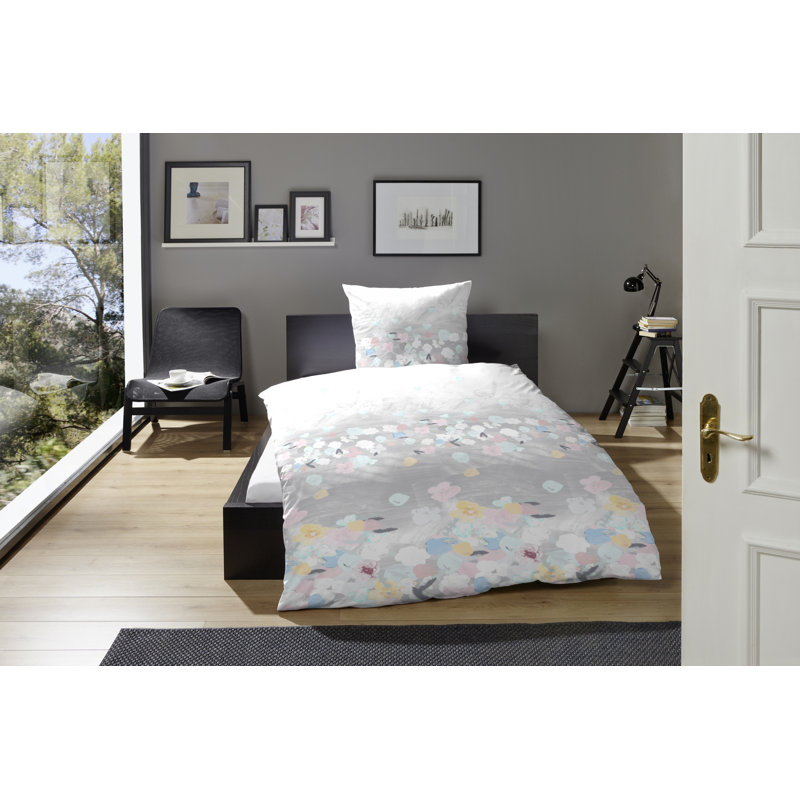 Baca Percale Reversible Duvet Cover Set, 155 x 220 cm - 1 Pillowcase (80 x 80 cm), Taupe/Pink