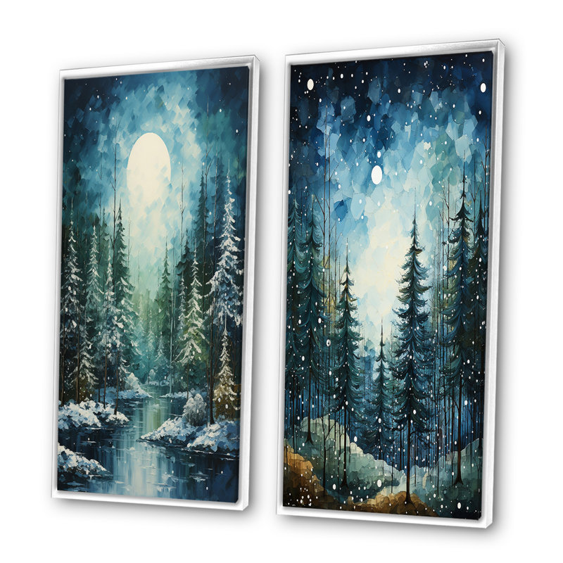 «Winter Snowy Evergreen», 2 pièces, Cadre blanc, H 40 po x l 40 po
