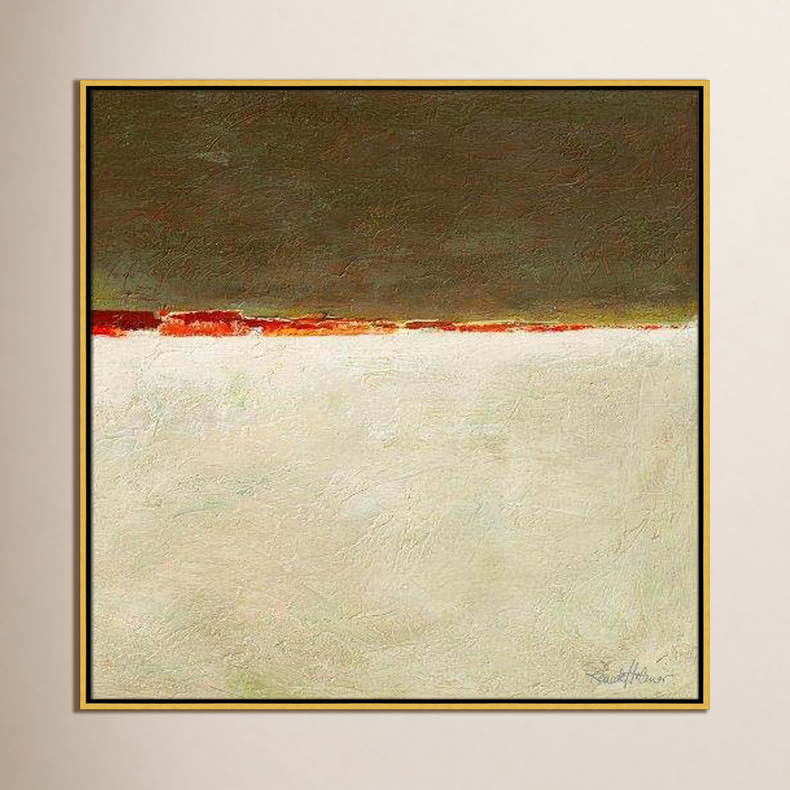 Orange Horizon I by Renate Holzner, 37.5'' H x 37.5'' W x 2'' D, Gold Framed