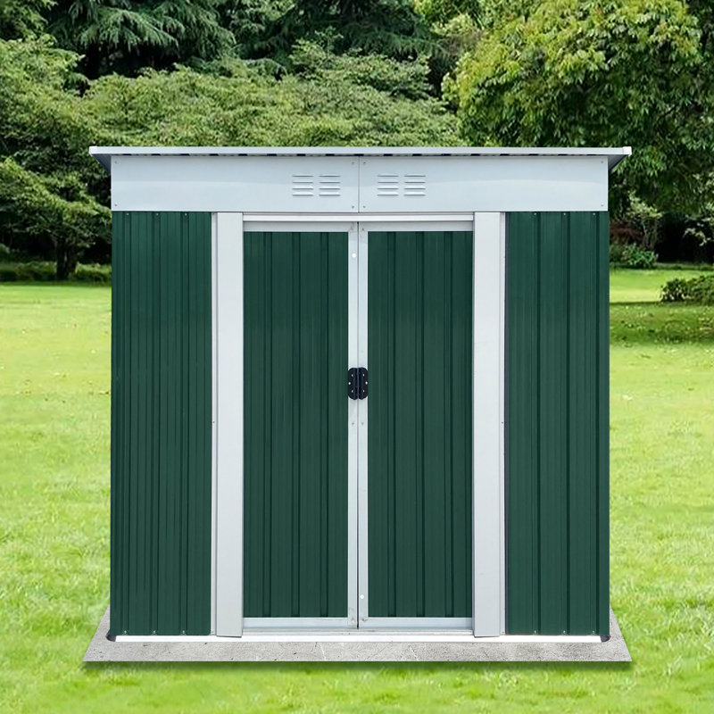 Remise de rangement extérieure de 6 pi x 4 pi avec toit pentu - fabriquée en acier galvanisé robuste et en alliage d'aluminium offrant une surface spacieuse et organisée pour les articles, les outils et les vélos produits