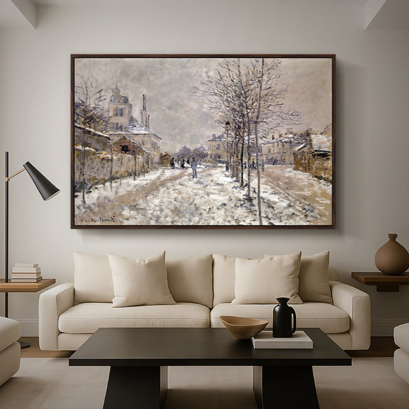 «The Boulevard de Pontoise at Argenteuil, Snow Effect», 1875 - Claude Monet, toile tendue avec châssis, 26 x 40, Noyer