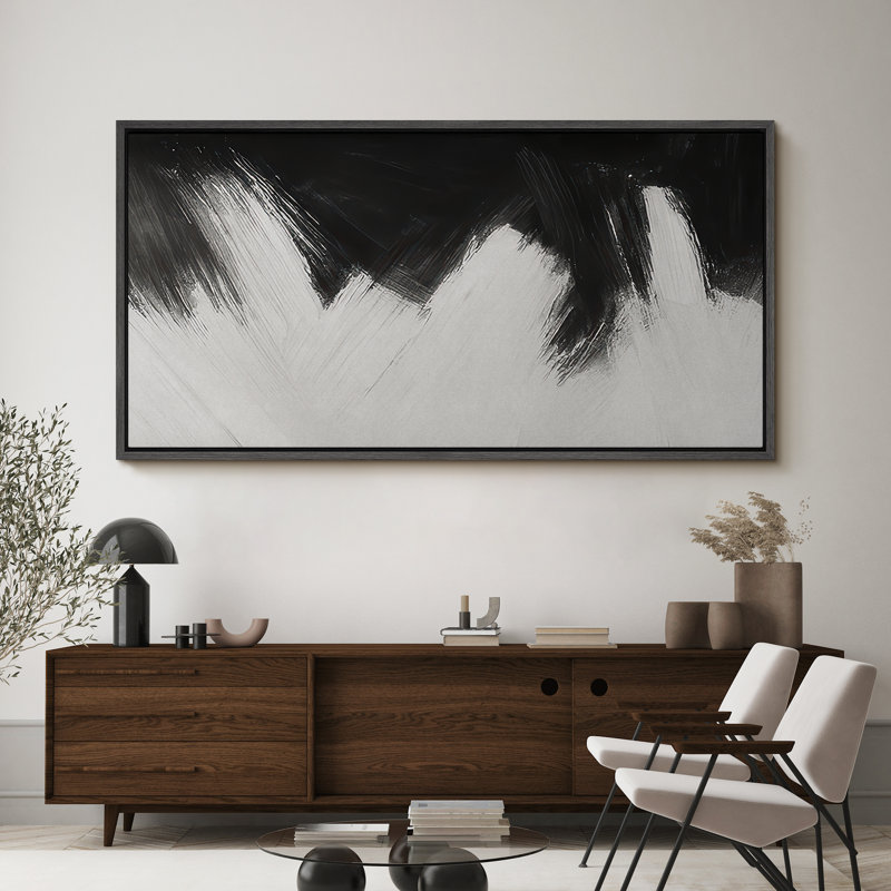 Grande impression sur toile encadrée - reproduction abstraite neutre pour décoration murale minimaliste moderne, Noir