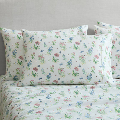 Literie imprimée Lenox 6 pièces, draps doux et confortables, imprimés élégants, entretien facile, certifiée OEKO-TEX, rose prairie papillon, King