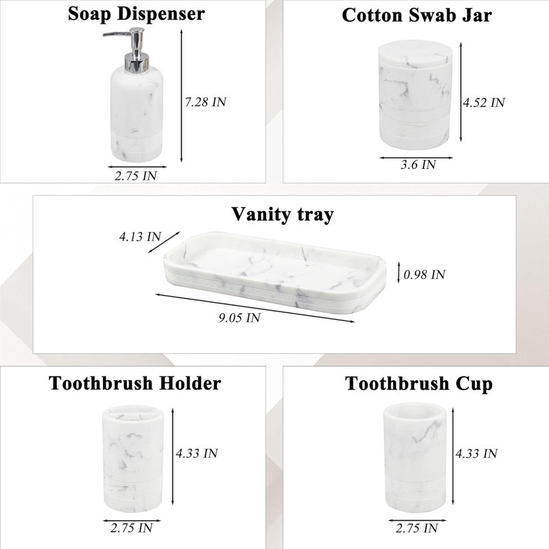 Ensemble d'accessoires de salle de bain 6 pièces, ensemble de rangement avec distributeur de savon